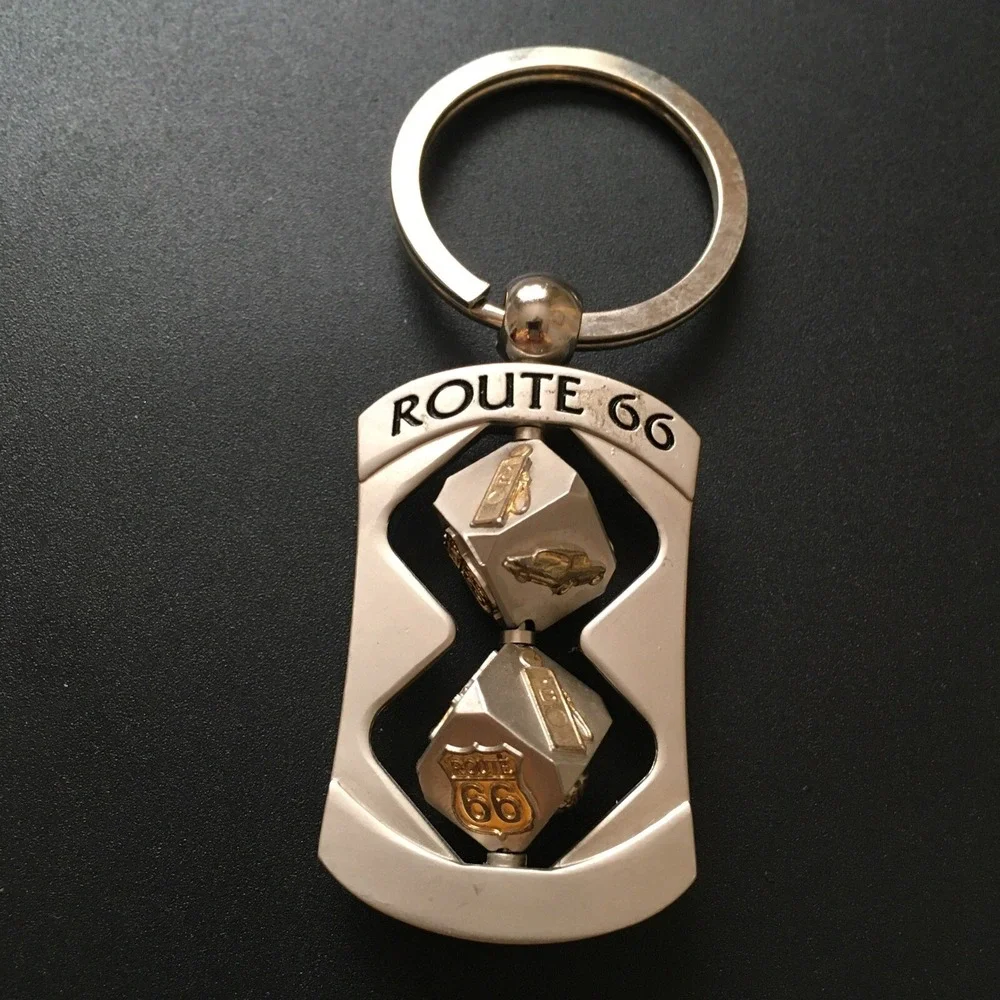 Route 66 Silver Rotating Dice Keychain